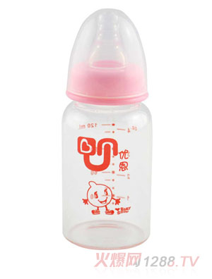 優恩粉色標口晶鉆直身玻璃奶瓶120ml