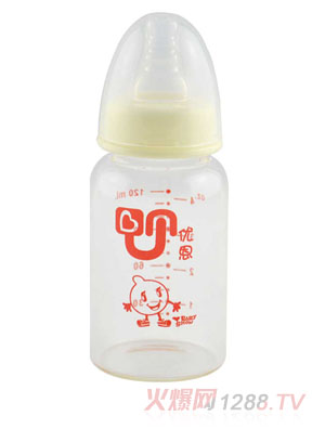 優恩黃色標口晶鉆直身玻璃奶瓶120ml