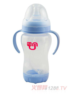 優恩藍色寬口防脹氣PP奶瓶270ml