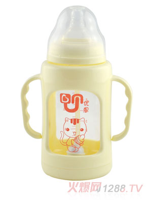 優恩黃色寬口防摔防爆玻璃奶瓶180ml