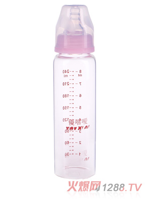 優嘻噯高硼硅晶鉆玻璃奶瓶240ml粉色