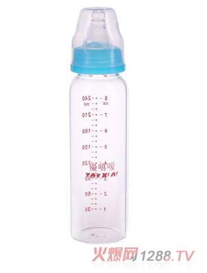 優嘻噯高硼硅晶鉆玻璃奶瓶240ml藍色