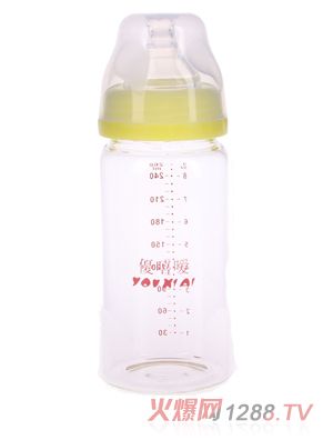 優嘻噯高硼硅晶鉆玻璃奶瓶260ml黃色