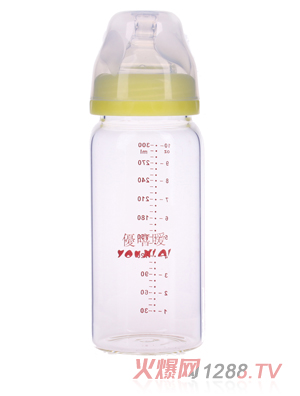 優嘻噯高硼硅晶鉆玻璃奶瓶300ml黃色