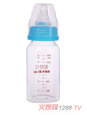 優嘻噯晶鉆玻璃無柄無吸管奶瓶140ml藍色