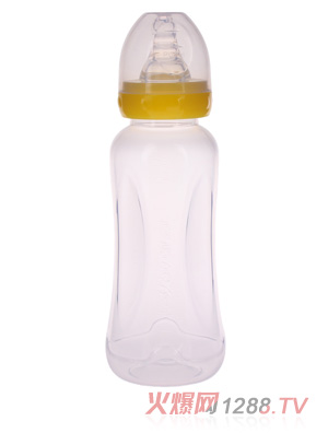 優嘻噯無柄標口PP奶瓶240ML黃色