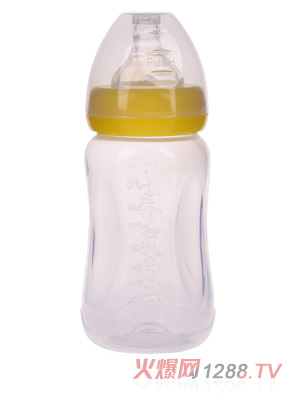 優嘻噯無柄寬口PP奶瓶240ML黃色