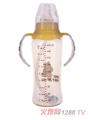 優嘻噯標口自動有柄感溫PPSU奶瓶270ml黃色