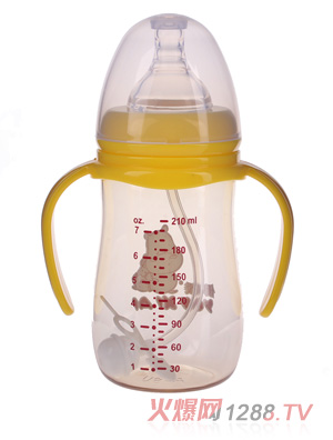 優嘻噯寬口徑自動有柄感溫PPSU奶瓶210ml黃色