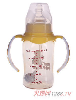 優嘻噯自動有柄感溫PPSU奶瓶150ml黃色