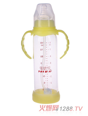 優嘻噯晶鉆防摔玻璃奶瓶240ml黃色