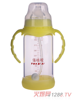 優嘻噯晶鉆防摔玻璃奶瓶260ml黃色