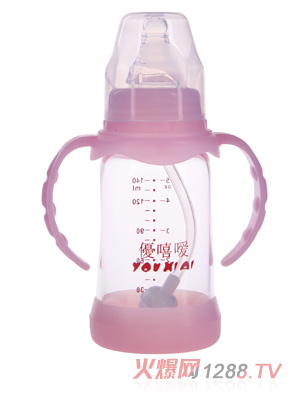 優嘻噯晶鉆防摔玻璃奶瓶140ml粉色