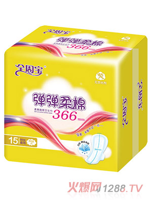 全周寶彈彈柔棉衛生巾加長夜用網15片366mm