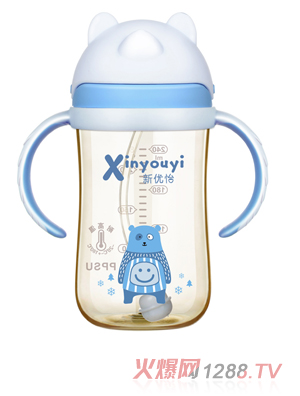新優怡中廣口PPSU水杯300ml 藍色